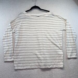 J.Jill 100% Cotton Beige White Stripe Long Sleeve Top Women's Medium Casual